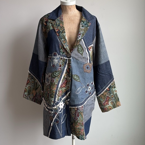 Parsley & Sage Patchwork Denim Jacket – Embroidered Floral Art to Wear XL - Picture 8 of 12